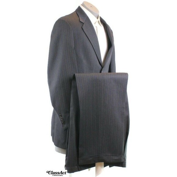 Alan Flusser 2 Pc Suit Gray Striped 3 Btn Wool 42L Pleated Fronts 36" Waist - Picture 2 of 11
